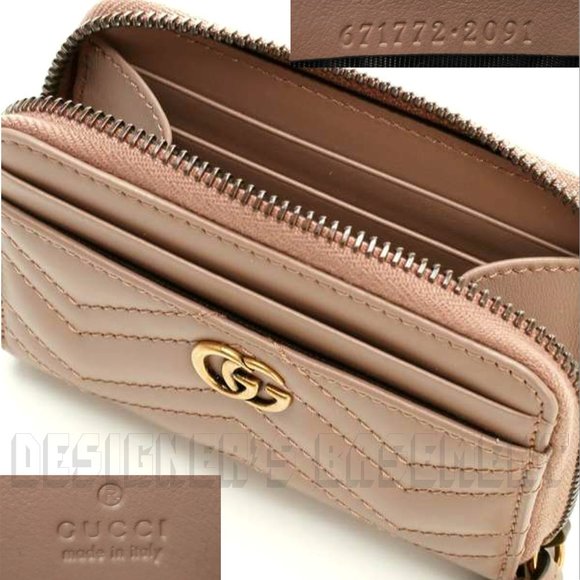 GUCCI rose Matelasse Chevron leather GG MARMONT zip around ID window wallet NIB - Picture 4 of 7